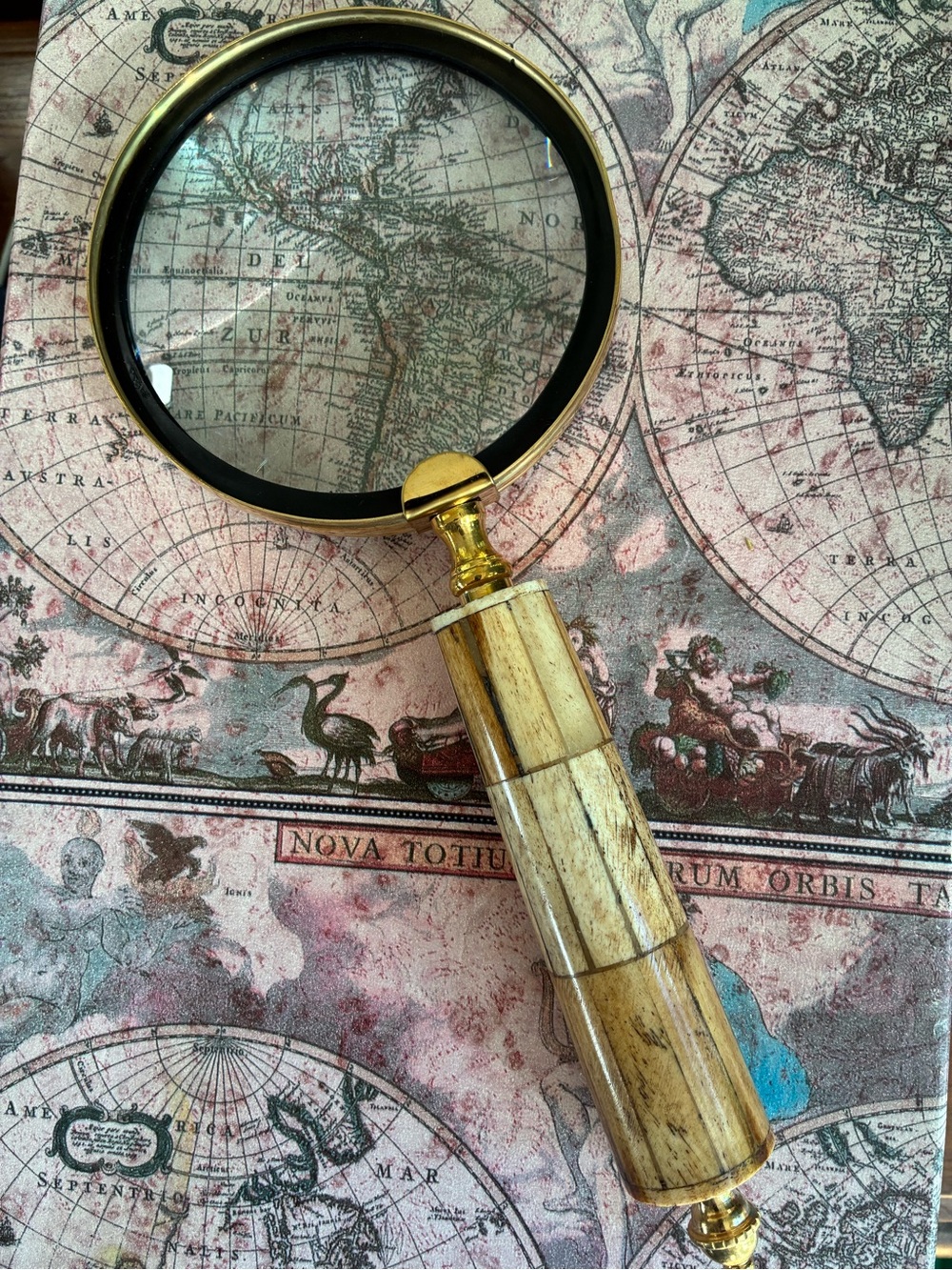 Brass and Wood Magnifying Glass - Brown